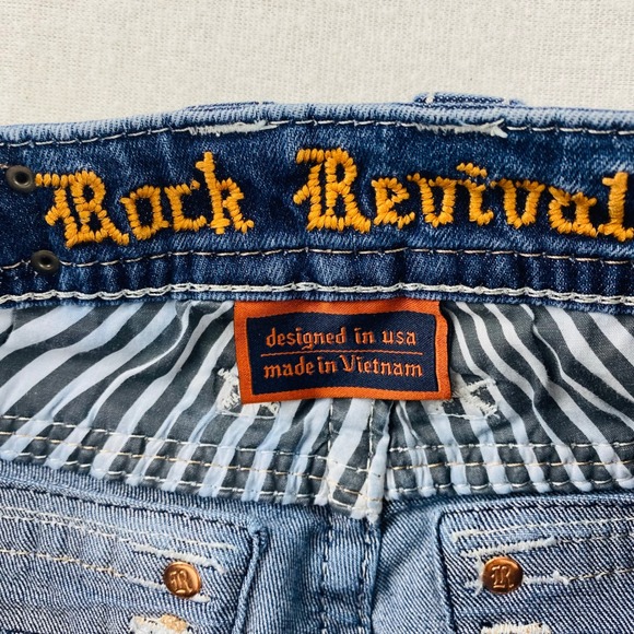 Rock Revival Kaylee Bootcut Embellished Jeans Blue Denim Size 29 - Picture 9 of 16